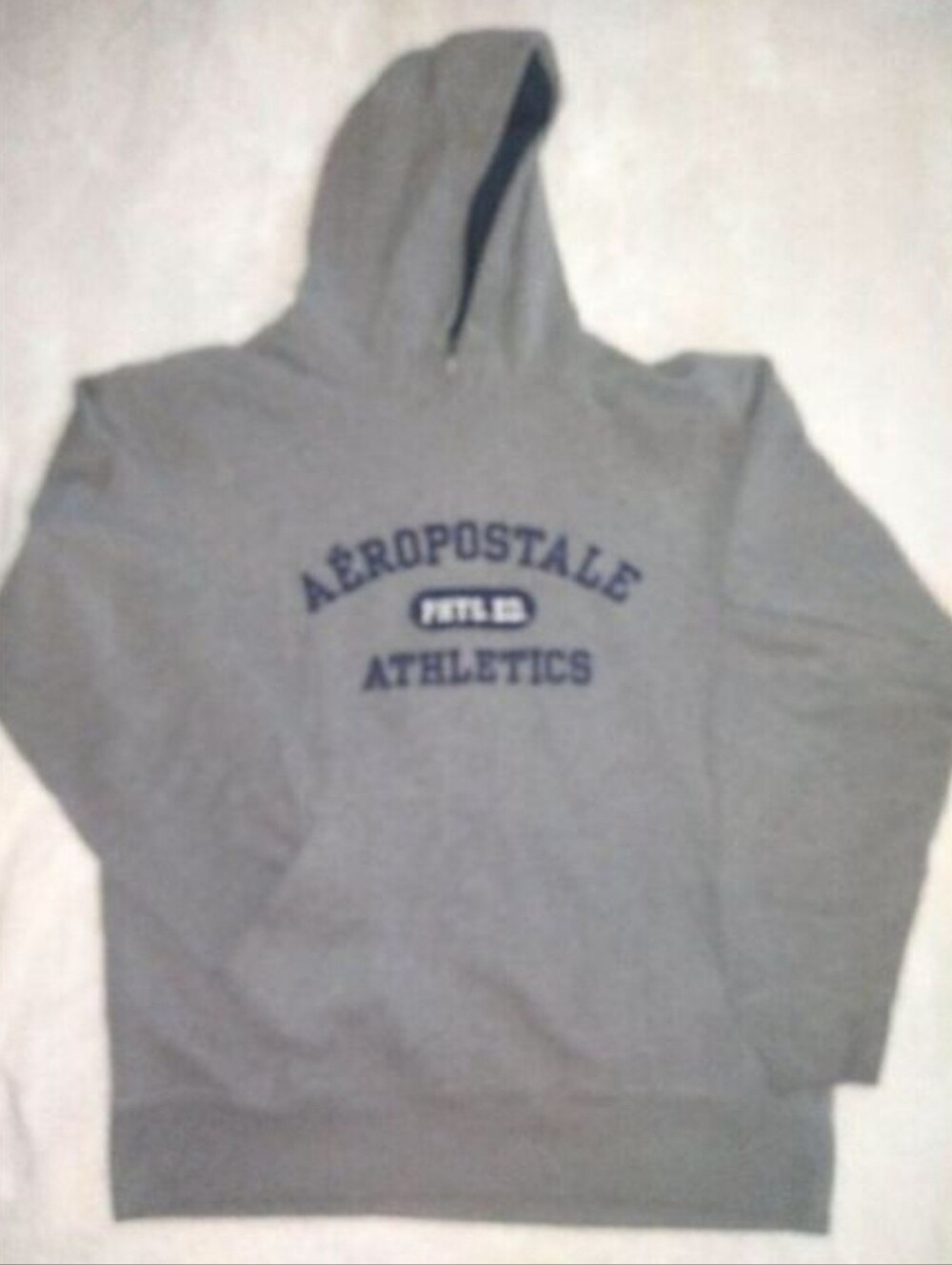 H11 Aeropostale Gray Hooded Pullover with Dark Blue Lettering